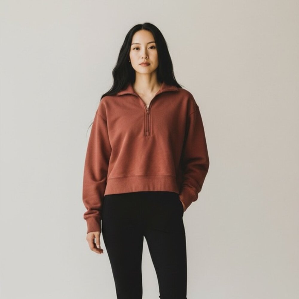 Fabletics Kat Half Zip Pullover Cropped in Java R… - image 1